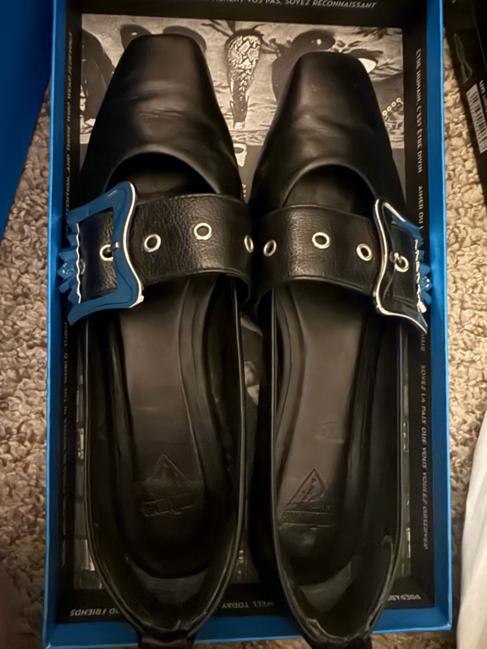 John Fluevog Black Pointed Buckle-Trim Women’s Flats - Picture 3 of 5